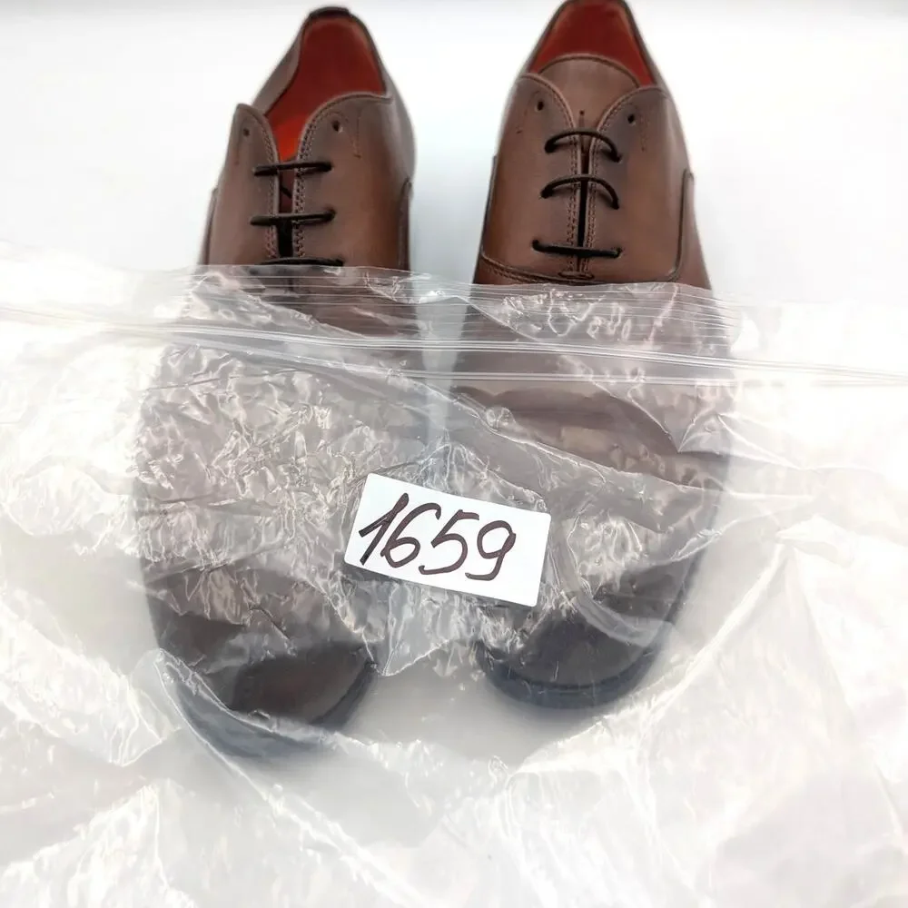 Santoni Darian Cap Toe Oxford Shoes Lace-Up Men's Brown Leather Size US8 EU41.5